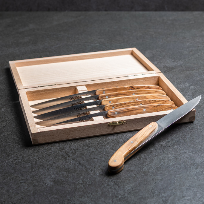 Coffret de 6 couteaux de table Grat (bois) - Coutellerie Savignac