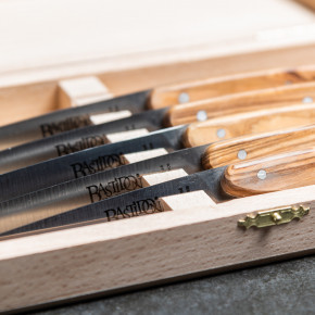 6 Olive wood table knives set